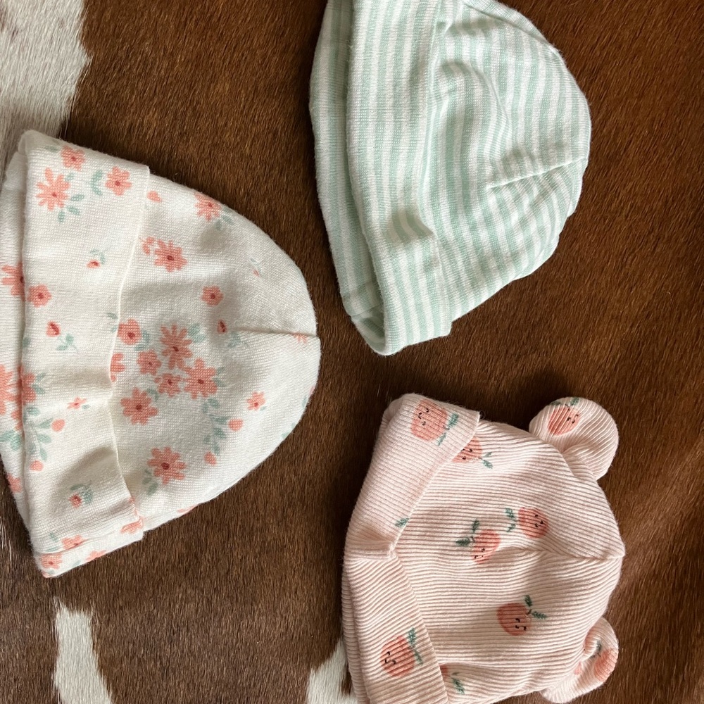Floral and Striped Kids Beanie Set